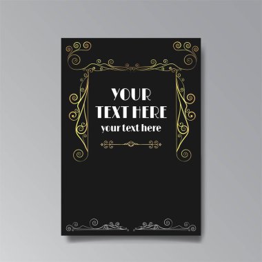 Art Nuevo template golden-black white, A4 page, card, invitation