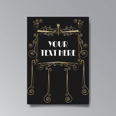 Art Nuevo template golden-black white, A4 page, card, invitation