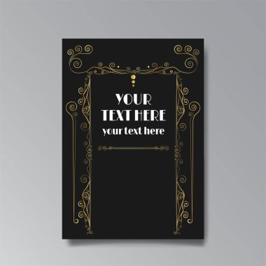 Art Nuevo template golden-black white, A4 page, card, invitation