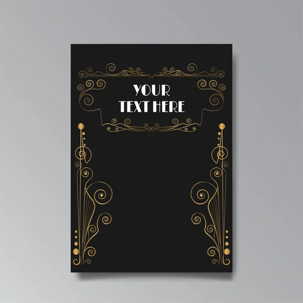 Art Nuevo Template Golden Black White Page Card Invitation Floral — Vector de stock