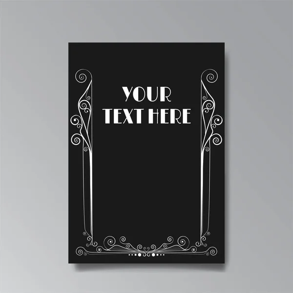 Art Nuevo Template Golden Black White Page Card Invitation Floral — Stock vektor