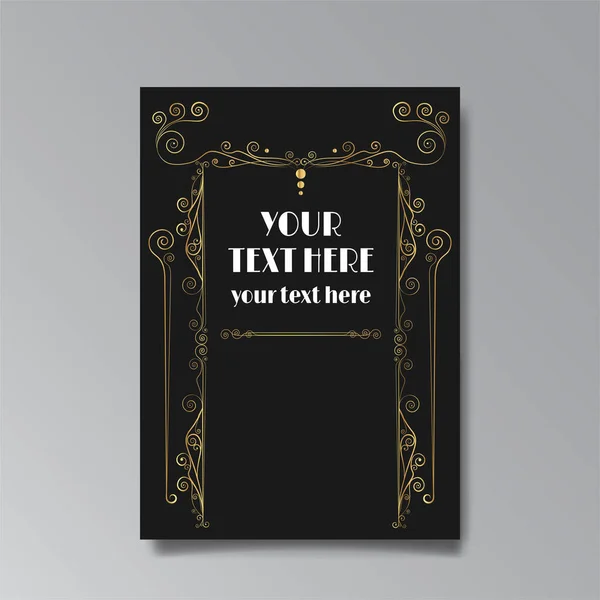 Art Nuevo Template Golden Black White Page Card Invitation — Archivo Imágenes Vectoriales