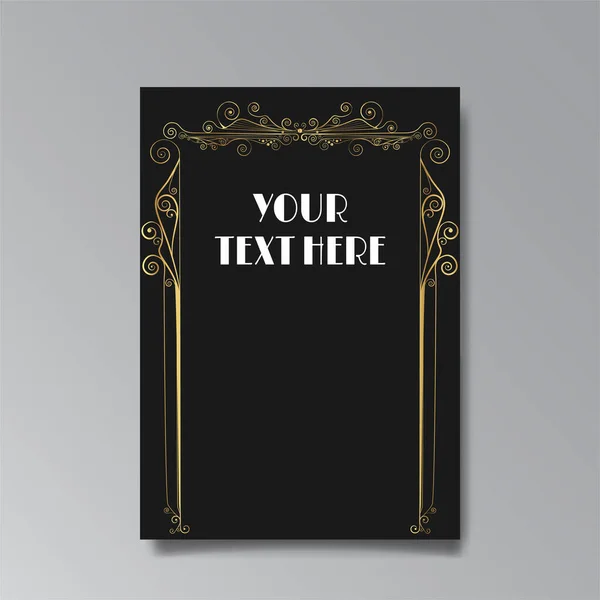 Art Nuevo Template Golden Black White Page Card Invitation Floral — Stok Vektör