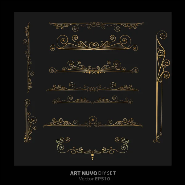 Art Deco Art Nuevo Diy Elegante Elementen Vector Gouden Zwart Rechtenvrije Stockvectors