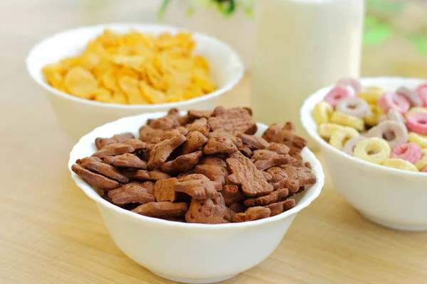 Cereali Con Latte Colazione Tavola — Foto Stock