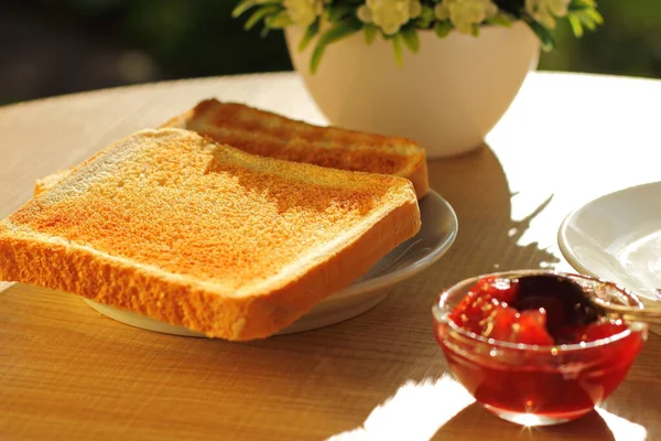 Kaffee Toastbrot Und Butter Zum Frühstück — Stockfoto