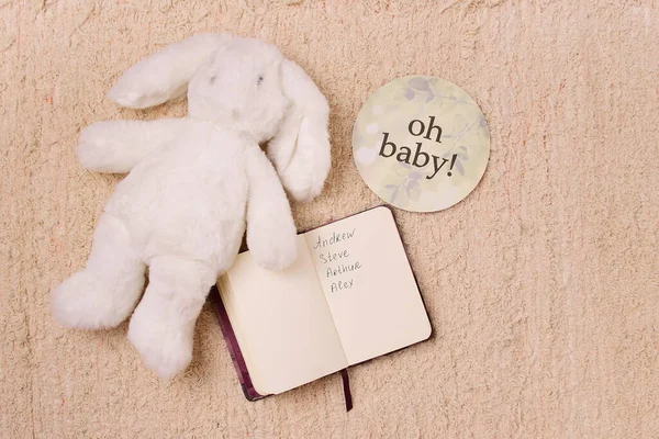Gratulationskort Baby Och Leksak Kopiera Utrymme — Stockfoto
