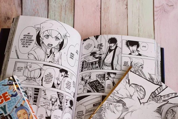 Manga Buch Dimension Offen Auf Dem Tisch Vitoria Gasteiz Juni — Stockfoto