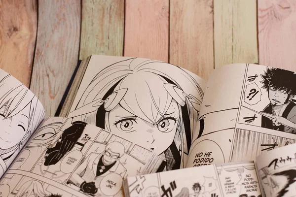 Manga kitabı W boyutu masada açıldı, Vitoria-Gasteiz, Haziran 2022