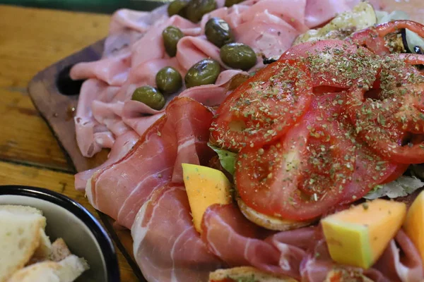 Italian snack, salami prosciutto jamon bacon set, traditional food