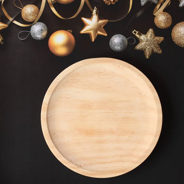 Puste Drewniane Makieta Marmuru Płyta Boże Narodzenie Nowy Rok Tła — Zdjęcie stockowe