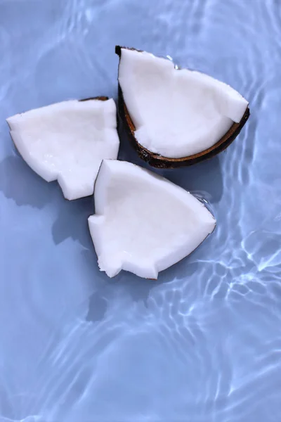 Кокосовый Орех Голубой Воде Пальмовой Тенью Макет Упи — стоковое фото