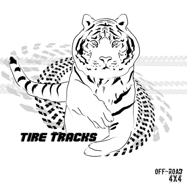 Pistas Neumáticos Fondo Con Tigre — Foto de Stock