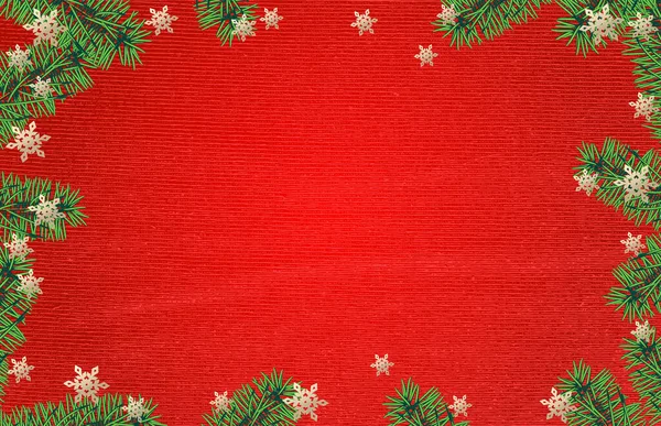 Weihnachten Hintergrund Mit Fichtenzweigen Und Goldenen Schneeflocken — Stockvektor