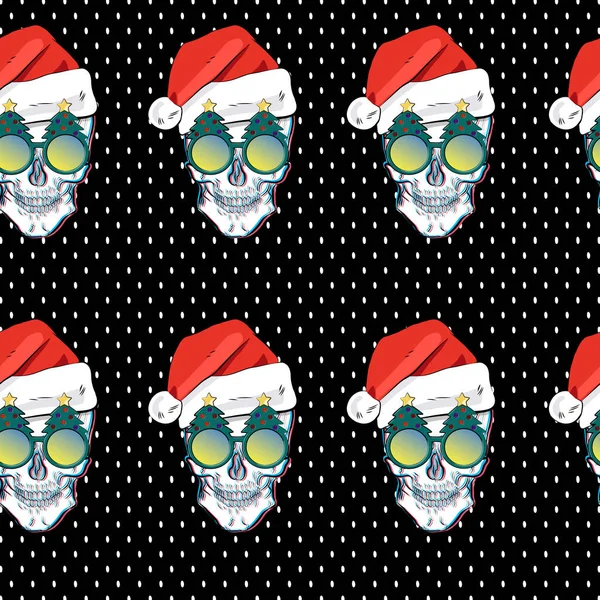 Seamless Pattern Dots Skull Glasses Christmas Background Humor — Stock Vector