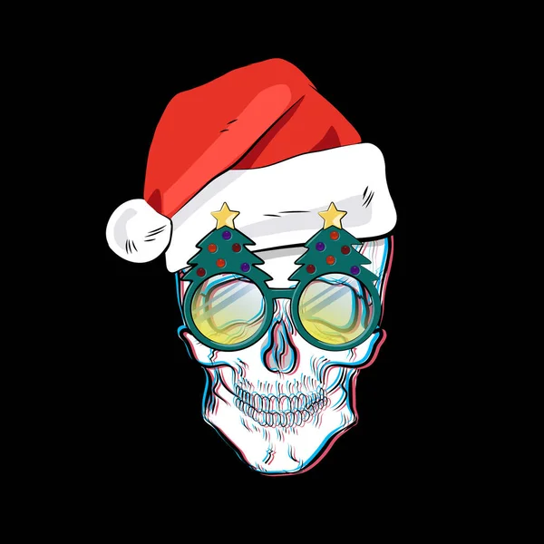 Imprimer Avec Crâne Dans Chapeau Père Noël — Image vectorielle