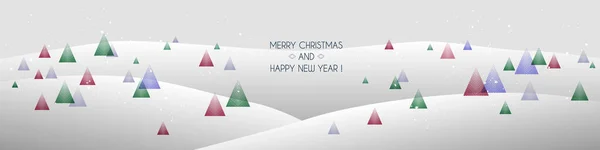 Vrolijk Kerstfeest Gelukkig Nieuwjaar Spandoek Horizontale Banner Met Winterlandschap — Stockvector