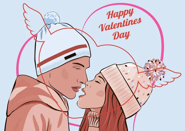 Coppia Innamorata Una Cartolina San Valentino — Vettoriale Stock