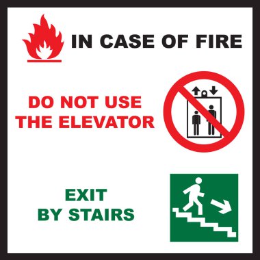 Yangın durumunda ne yapılması gerektiğini belirten bir işaret..