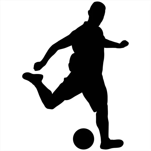 Silhouette Noire Footballeur Balançant Son Pied Sur Ballon — Image vectorielle