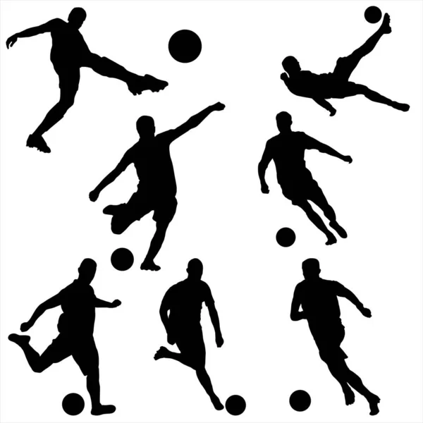 Ensemble Silhouettes Joueurs Football Avec Ballon — Image vectorielle