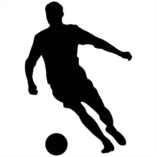 Silhouette Noire Footballeur Avec Ballon — Image vectorielle