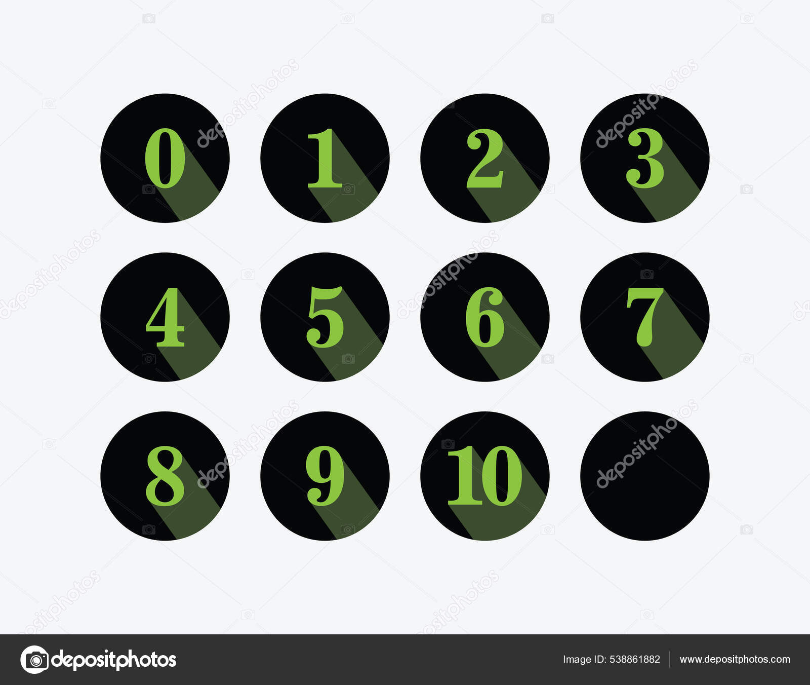 在白色背景上从0到10个矢量之间的圆形绿色数字图库矢量图©Vdant85 538861882