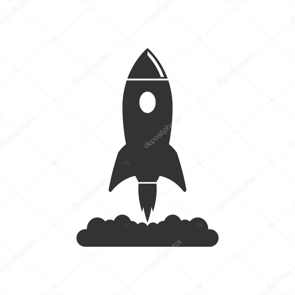 Launch rocket start up icon isolated flat design vector illustration on white background.