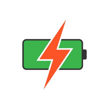 Beyaz arkaplanda kırmızı yeşil şarj edilmiş pil simgesi izole edilmiş düz tasarım vektör çizimi.