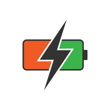 Beyaz arkaplanda kırmızı yeşil şarj edilmiş pil simgesi izole edilmiş düz tasarım vektör çizimi.