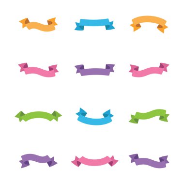 Set of colorful simple ribbon waving isolated vector illustration on white background.