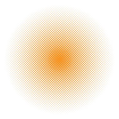 Beyaz arkaplanda turuncu çizgi roman yarım ton yuvarlak şekil vektör çizimi.