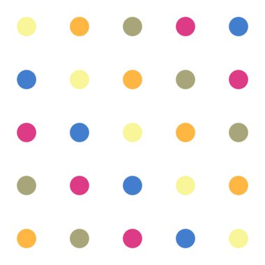 Polka Dot Deseni. Sarı, Turuncu, Bej, Pembe ve Mavi Nokta beyaz arka planda. Grafik tasarımı, kumaş, tekstil ve moda için kusursuz bir arka plan. Renk Trend 2022. Bahar - Yaz