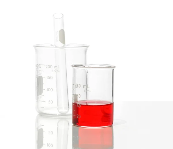 Closeup Chemical Ingredient White Laboratory Table Potassium Ferricyanide Liquid Beaker — Stock Photo, Image