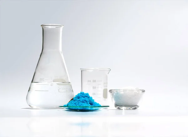 Ingrediente Produtos Químicos Cosméticos Mesa Laboratório Branco Sulfato Cobre Cera — Fotografia de Stock