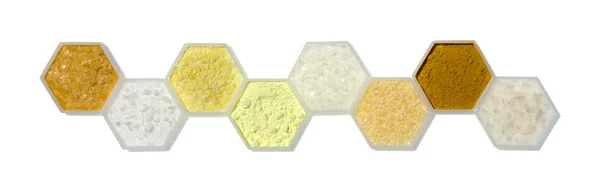 육각형의 용기에 Carnauba Wax Cetyl Esters Wax Sodium Sulfide Flakes — 스톡 사진