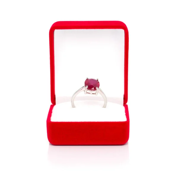 Ρουμπίνια Κοσμήματα Πετράδια Δαχτυλίδι Κόκκινο Κουτί Κόσμημα Συλλογή Από Φυσικά — Φωτογραφία Αρχείου
