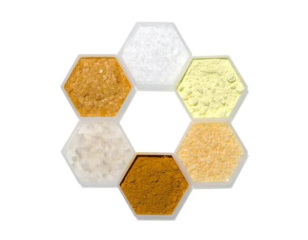 Kemisk Ingrediens Hexagonal Molekylformad Behållare Mikrokristallint Vax Svavelpulver Kandelilla Vax — Stockfoto