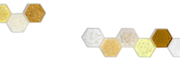 Kemisk Ingrediens Hexagonal Molekylformad Behållare Natriumsulfidflingor Mikrokristallint Vax Karnaubavax Cetyletervax — Stockfoto