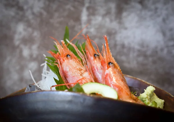 Amaebi Sweet Shrimp Spot Prawns Served Ice Green Tosaka Nori — Foto de Stock