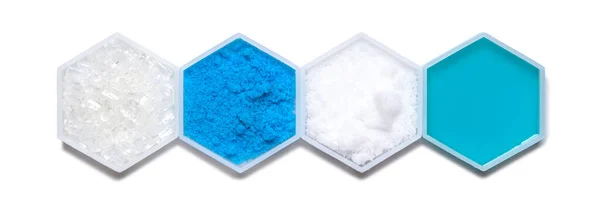 Chemical Ingredient Hexagonal Molecular Shaped Container Sodium Thiosulfate Copper Sulfate — Stockfoto