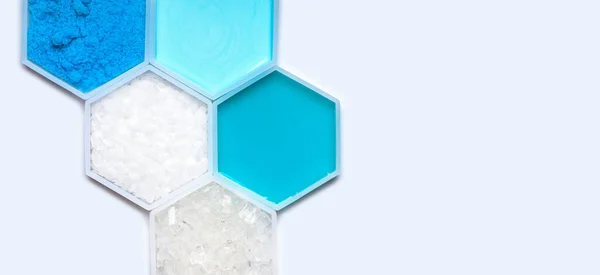Kemisk Ingrediens Hexagonal Molekylformad Behållare Koppar Sulfat Hårbalsam Polyeten Schampo — Stockfoto