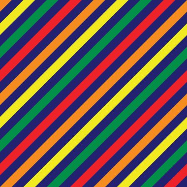 Koyu mavi arka planda kırmızı, turuncu, sarı ve yeşil renkli şerit. Grafik tasarımı, kumaş, tekstil ve moda için desensel çapraz çizgiler kusursuz.