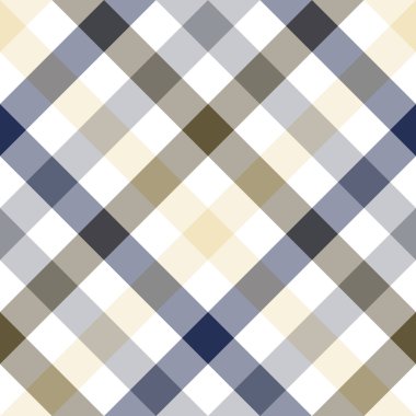 Kusursuz desen. Klasik hücre çaprazlaması. Kontrastlı krema, mavi, gri ve zeytin yeşili beyaz arka planda.