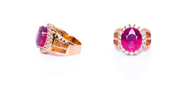 Burma Ruby Orange Sapphires White Quartz Ring White Background Reflection — 스톡 사진