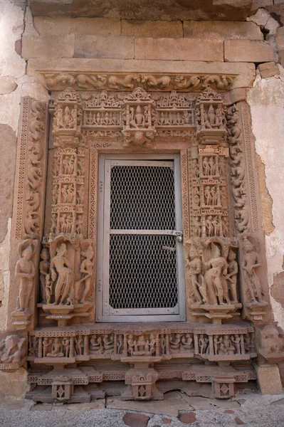 Vishwanath Temple Carved Entrance Door Western Group Khajuraho Madhya Pradesh — Stockfoto