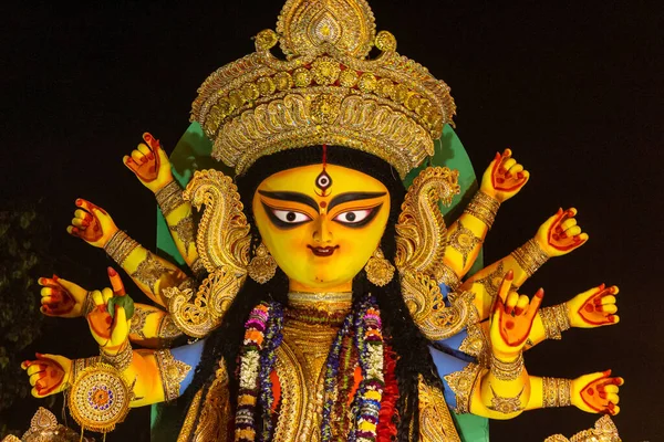 Posąg Bogini Durgi Wieloma Rękami Podczas Festiwalu Dussehra Kalkucie Zachodni — Zdjęcie stockowe