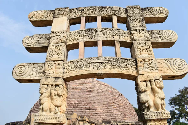 Stupa Não Detalhes Gateway Architrave Sanchi Monumentos Património Mundial Madhya — Fotografia de Stock