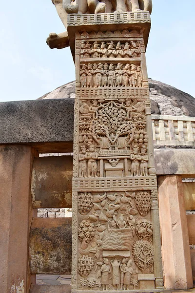 Stupa East Gateway Vänstra Pelaren Frontpanel Dyrkan Bodhi Trädet Panel — Stockfoto