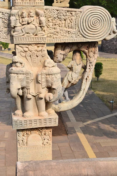 Stupa Puerta Norte Vista Trasera Yaksini Desde Atrás Elefantes Capiteles — Foto de Stock
